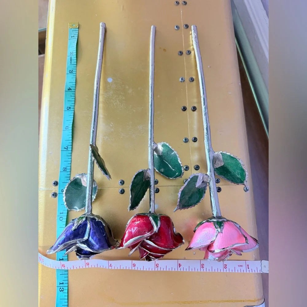 Artistic Silver Glass dipped Roses Pink Red and Purple